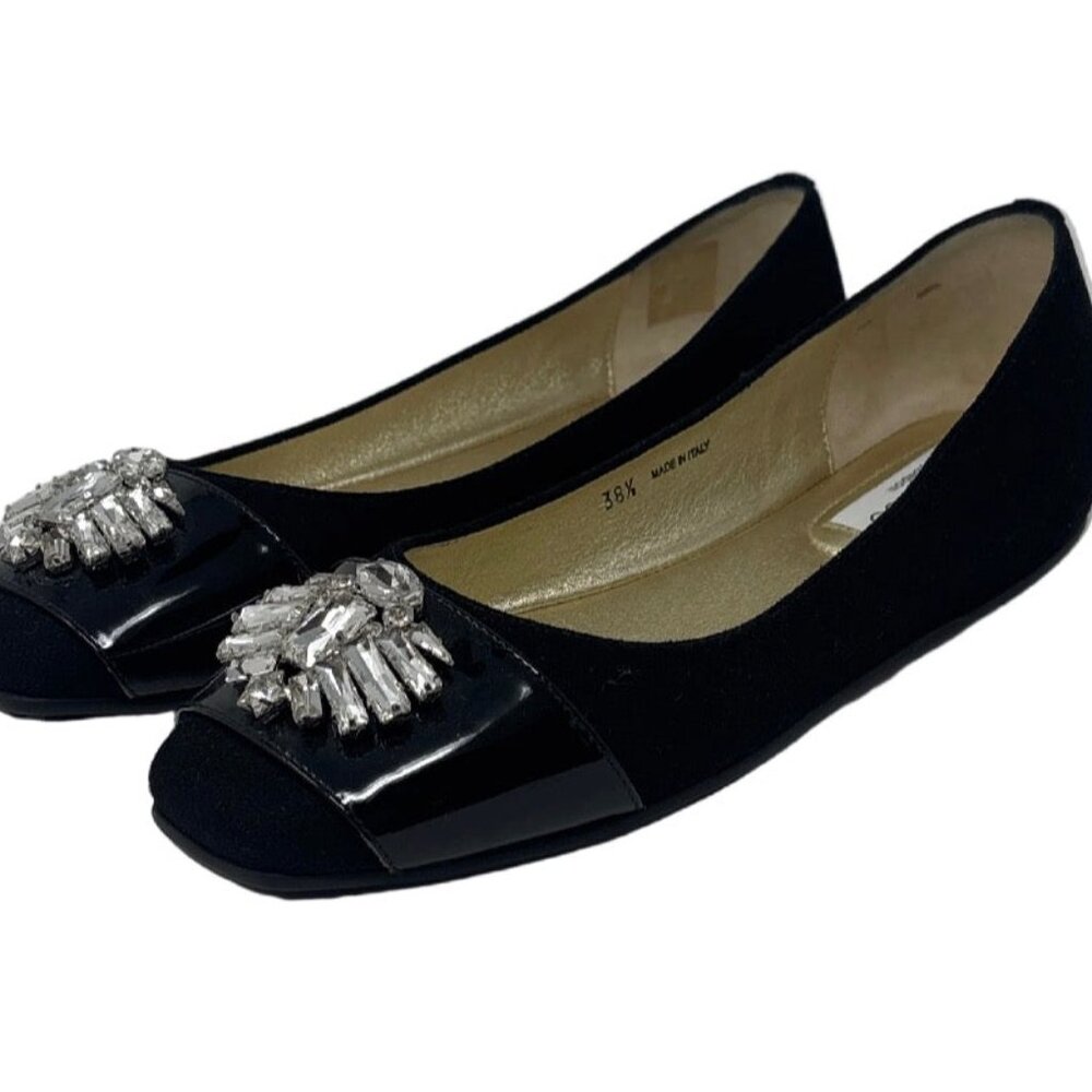 Jimmy Choo Black suede Flats with crystal embellishment Sz-38.5
